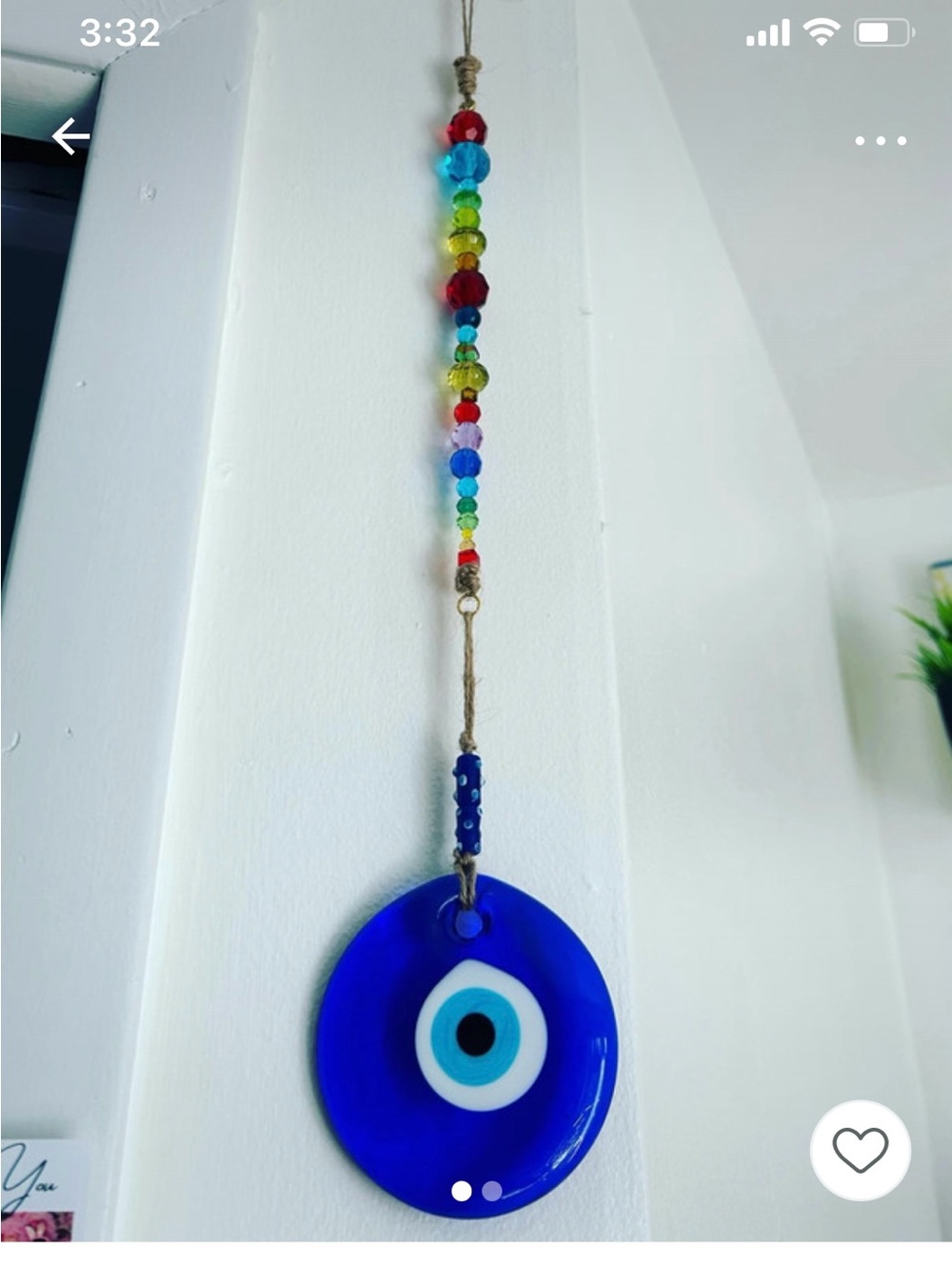 Hand Crafted Blue Evil Eye Hanging Ornament with Multicolor Beads